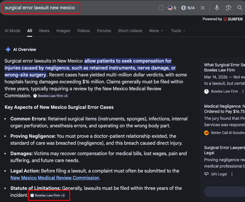 surgical error lawsuit case visibility ai rank